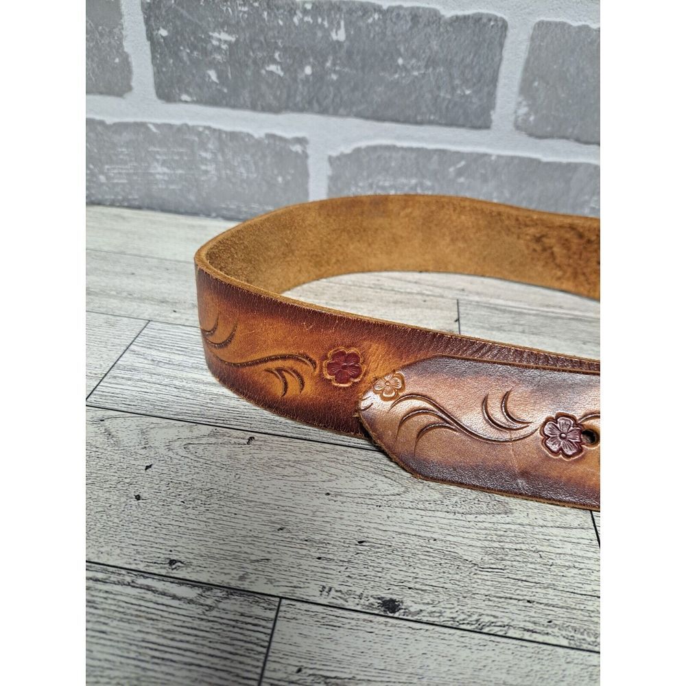 Salvatori Leather Tooled‎ Floral Country Western Hippie COWMIDE BELT Size 32 - Picture 3 of 10